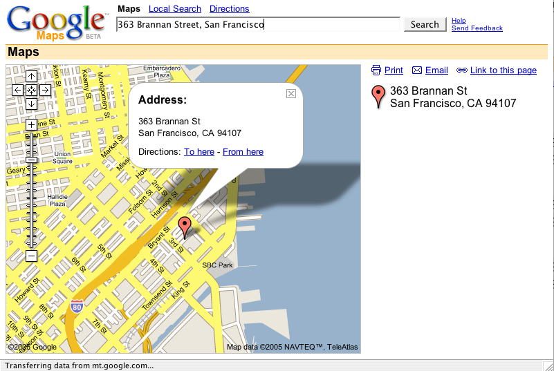 2005年当時のGoogle Mapsの画面